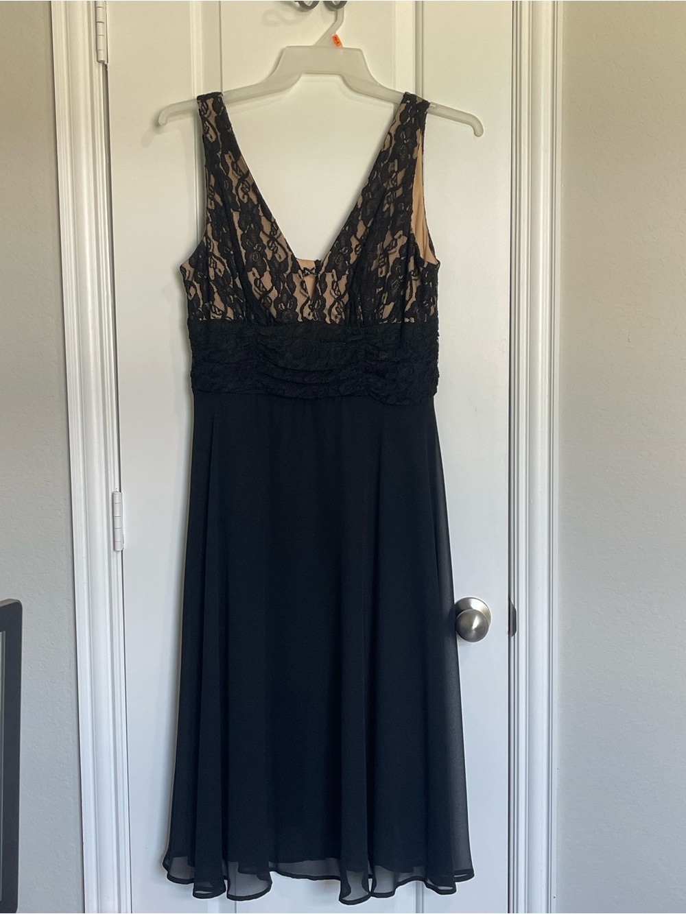 connected apparel Black Lace V-Neck Midi Dress with Nude Lining